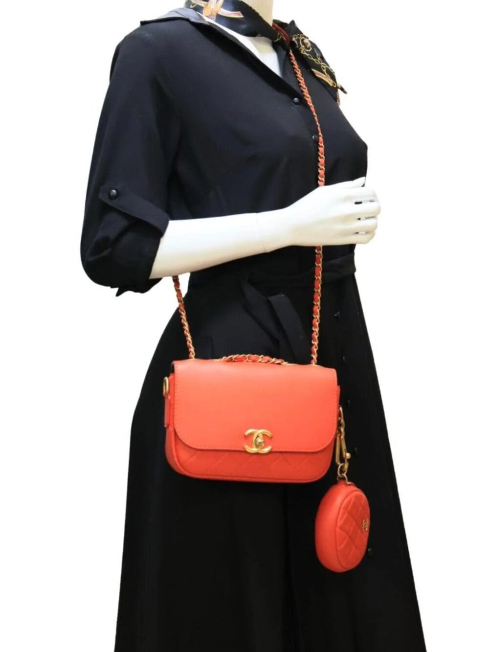 Chanel Multi Pouching Flap Quilted Calfskin Leather Crossbody Bag Orange - Picture 2 of 16